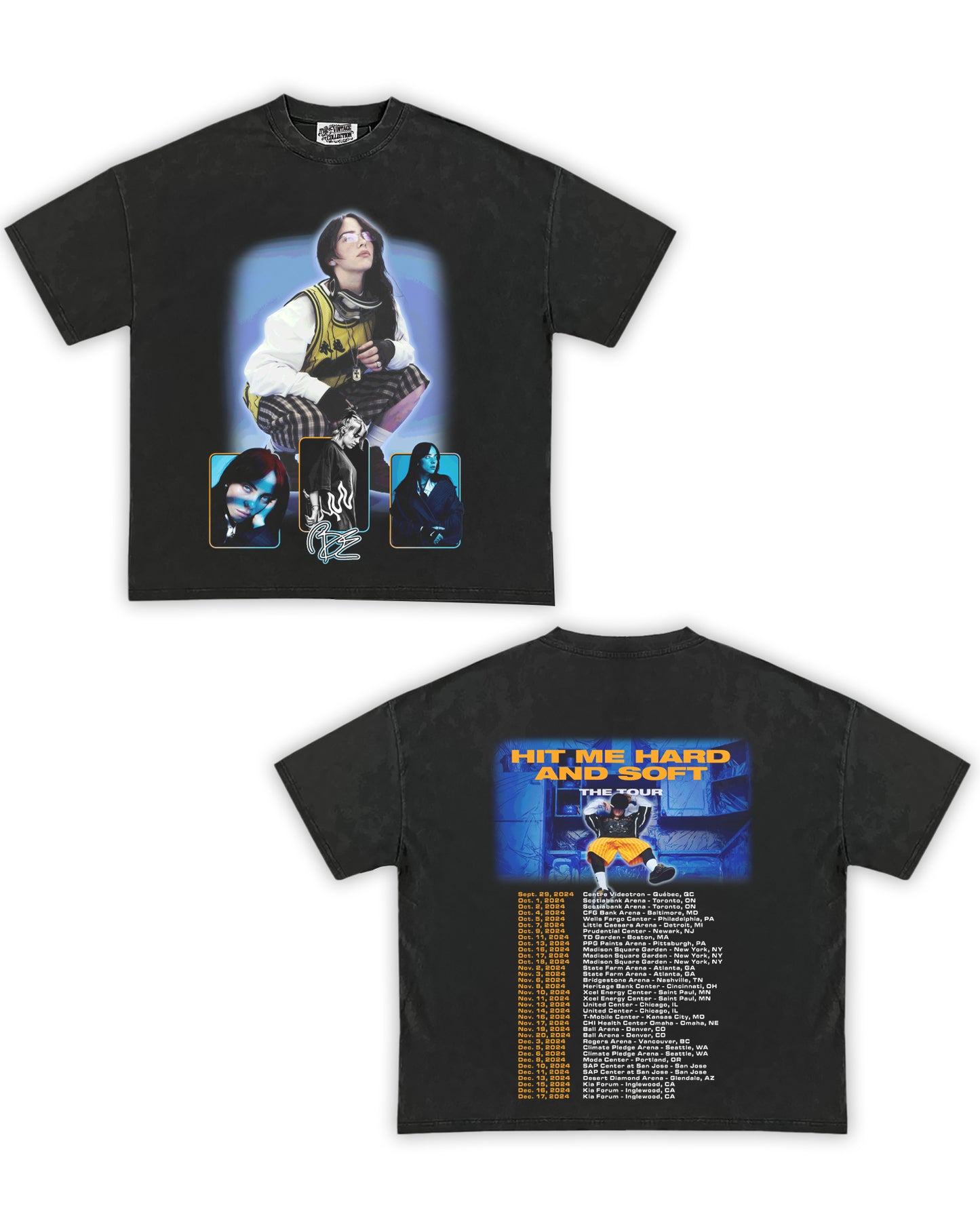 Billie Eilish Tribute Vintage Shirt: Front/Back (Vintage Black)