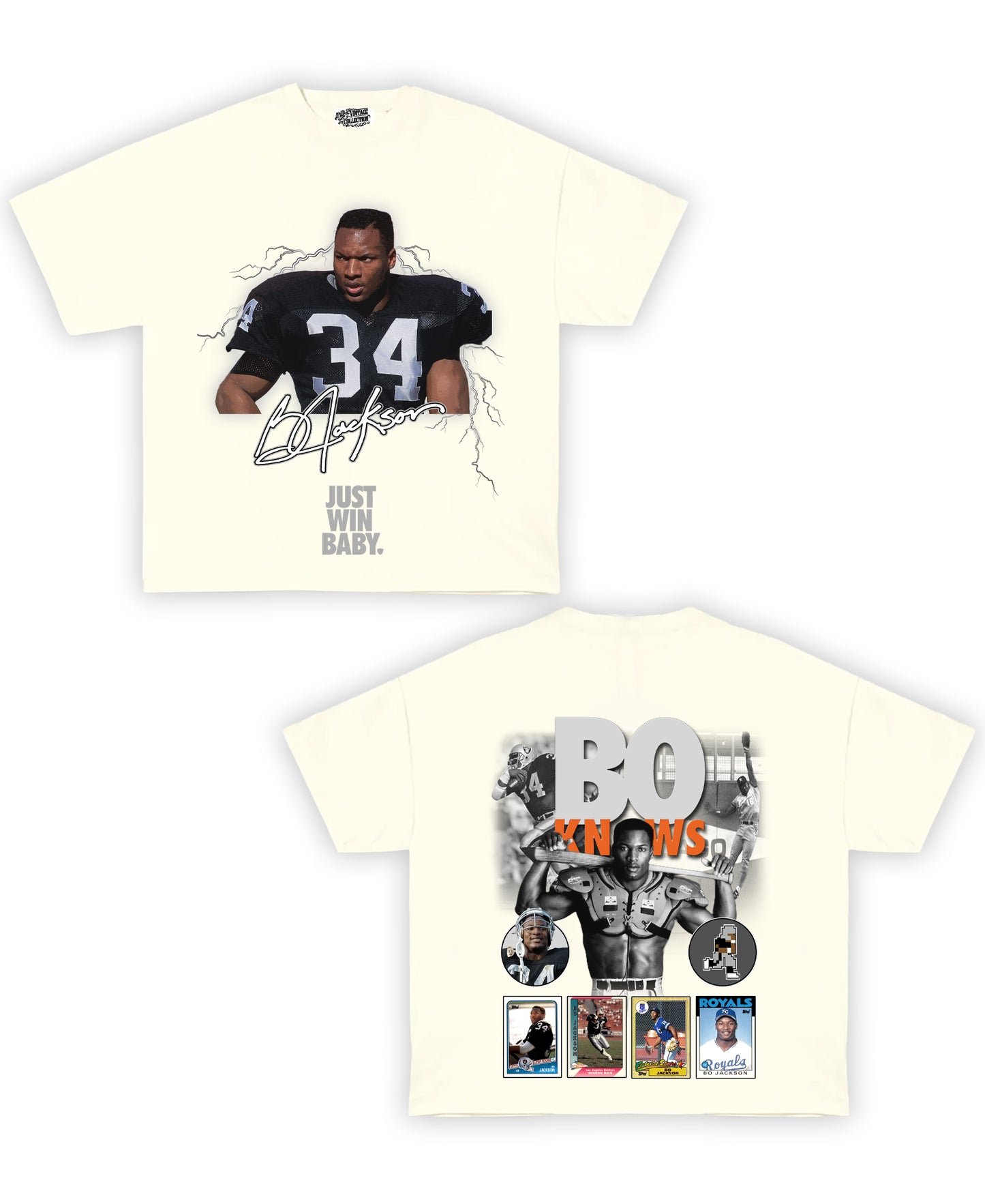 Bo Jackson Tribute Vintage Shirt: Front/Back (White)