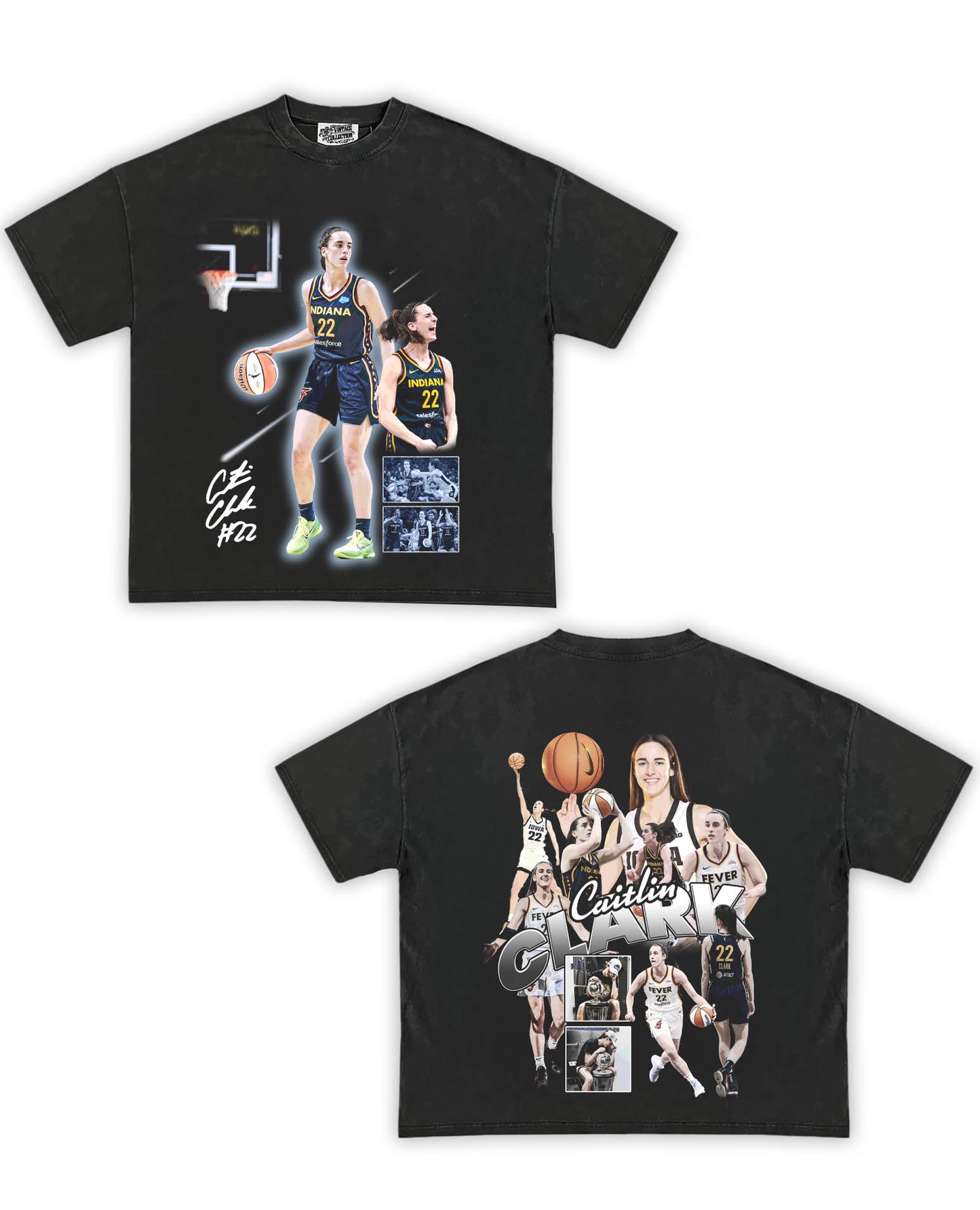 Caitlin Clark Tribute Vintage Shirt: Front/Back (Vintage Black)