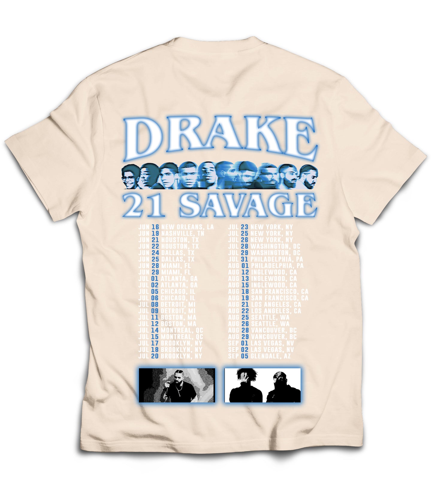 Drake/21 Savage Tribute Vintage Shirt: Front/Back (White)