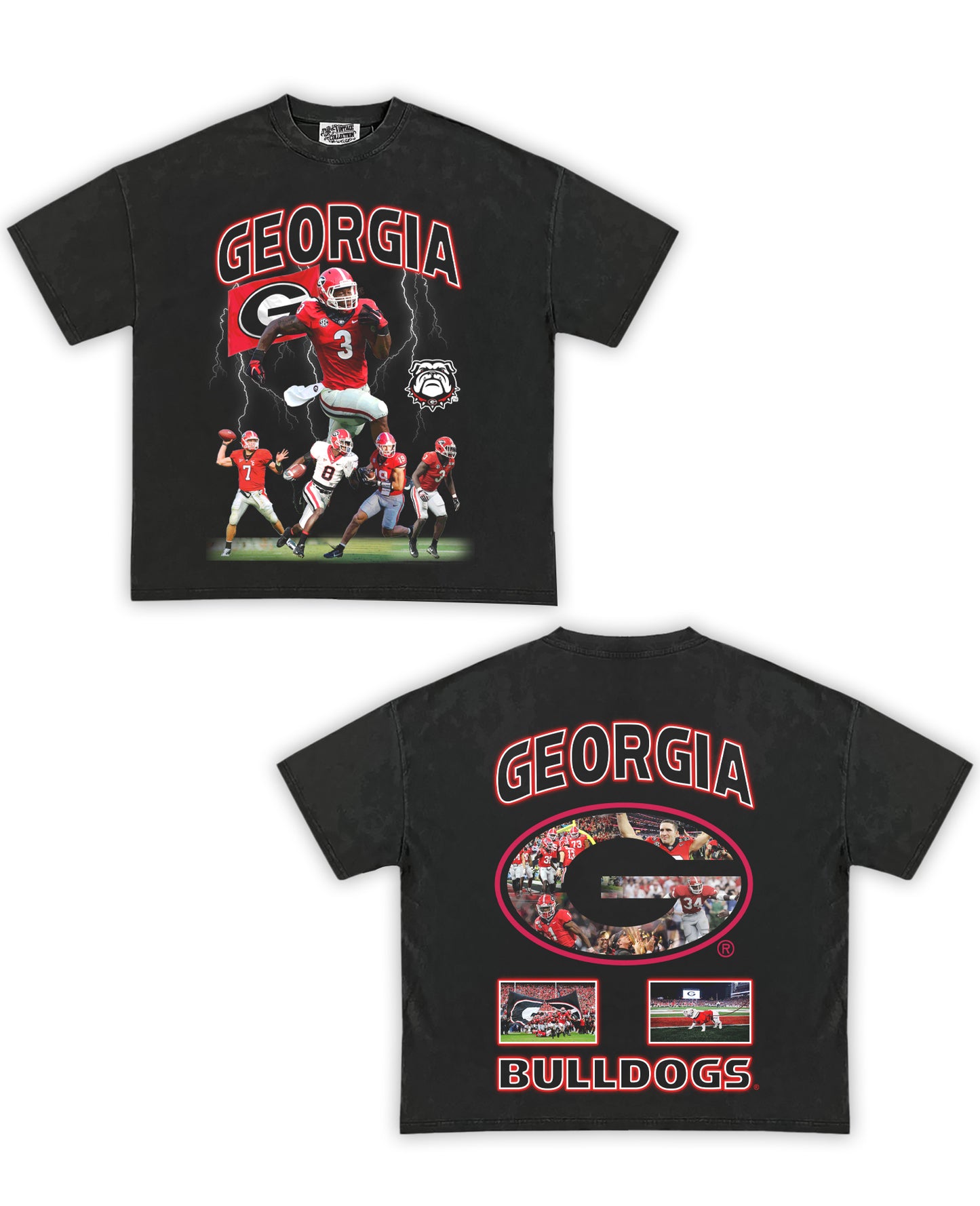 Georgia Bulldogs Football Tribute Vintage Shirt: Front/Back (Vintage Black)