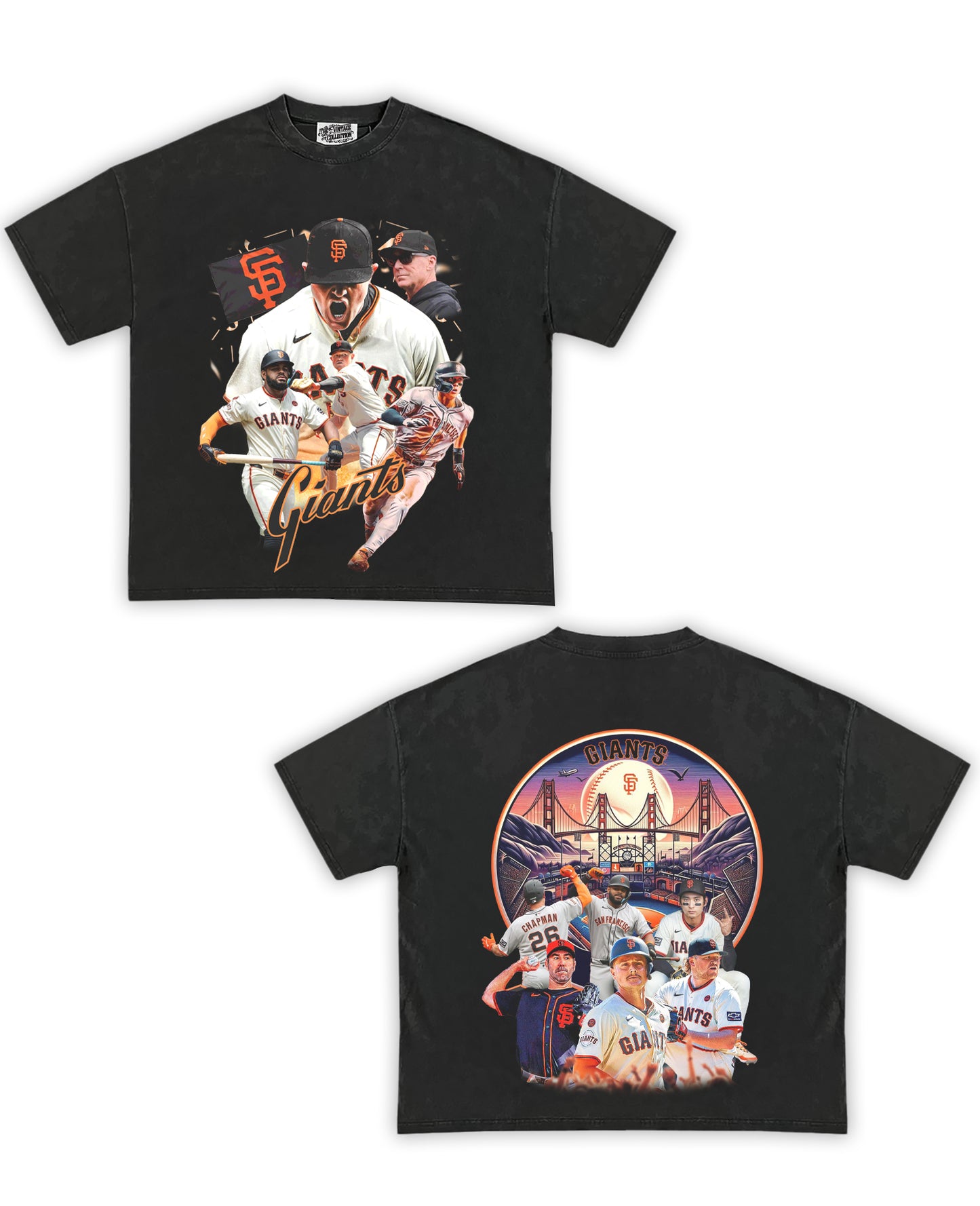 2025 Giants Tribute Vintage Shirt: Front/Back (Vintage Black)