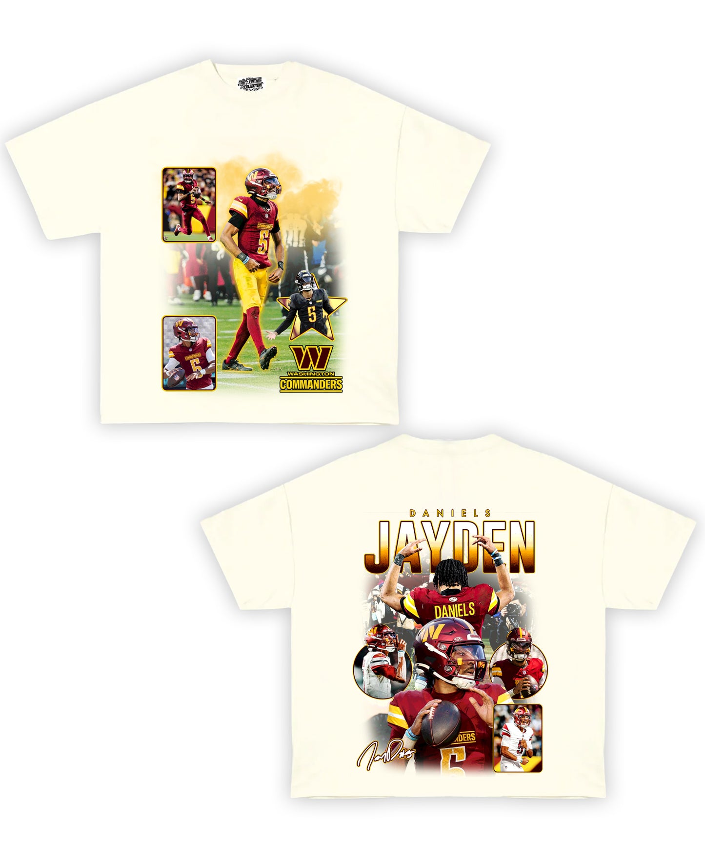 Jayden Daniels Tribute Vintage Shirt: Front/Back (White)