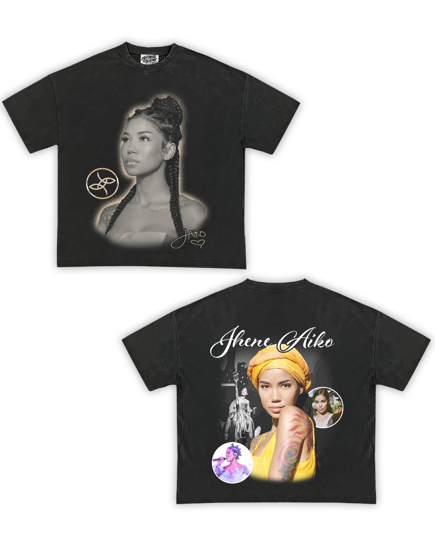 Jhené Aiko Tribute Vintage Shirt: Front/Back (Vintage Black)