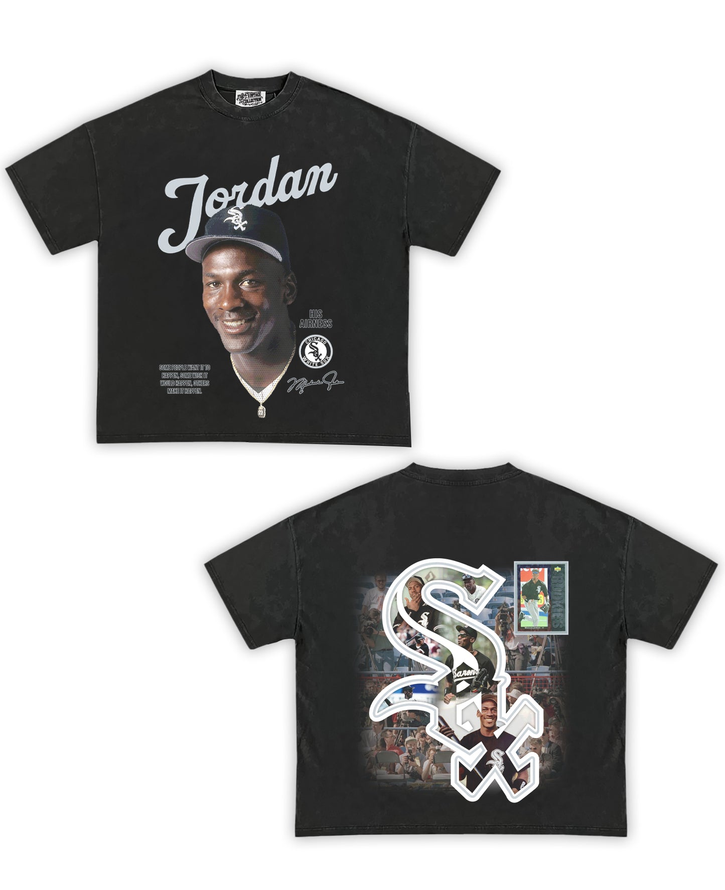 Jordan White Sox Tribute Vintage Shirt: Front/Back (Vintage Black)