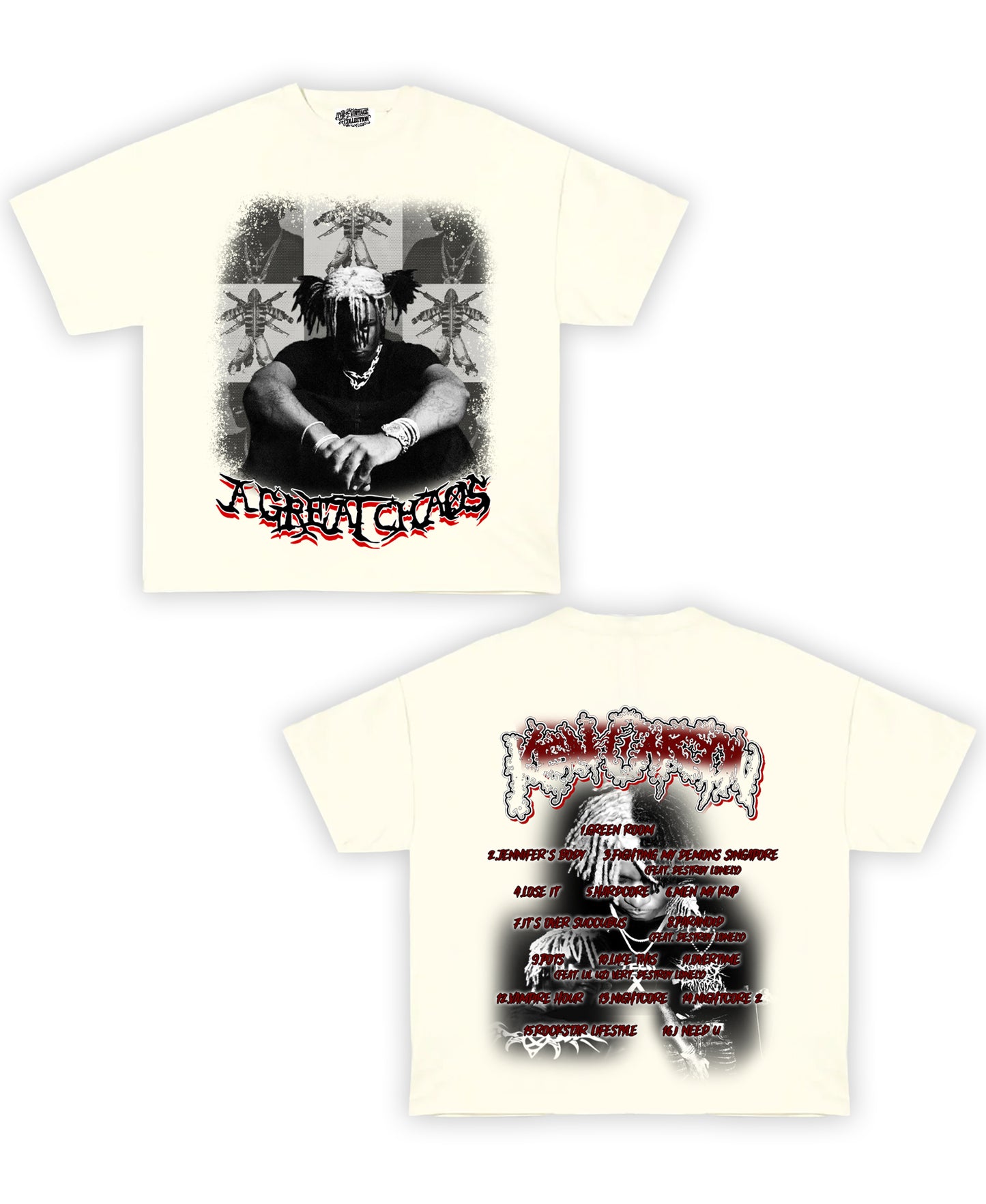 Ken Carson Tribute Vintage Shirt: Front/Back (White)