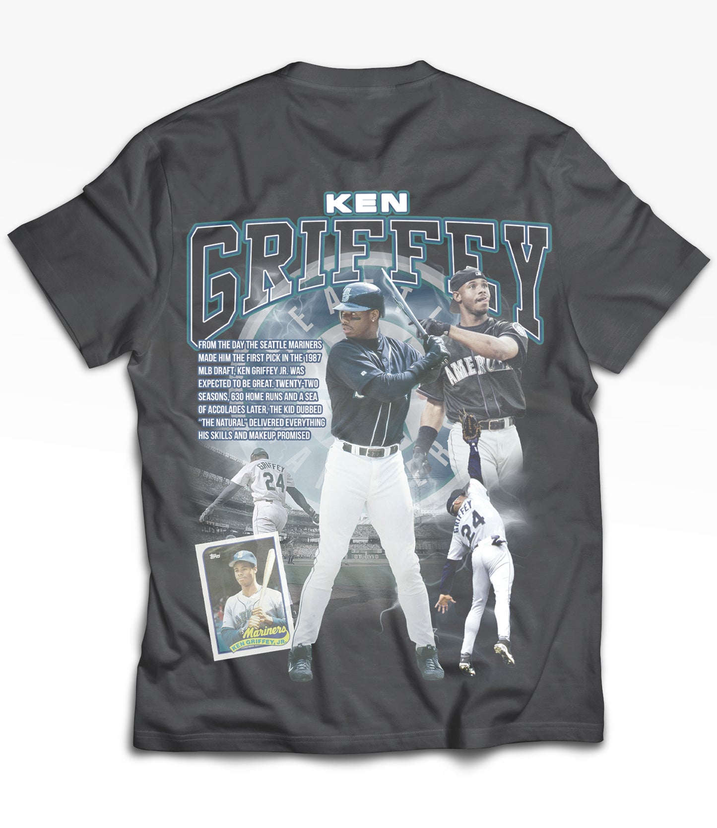 Ken Griffey Jr Tribute Vintage Shirt: Front/Back (Vintage Black)