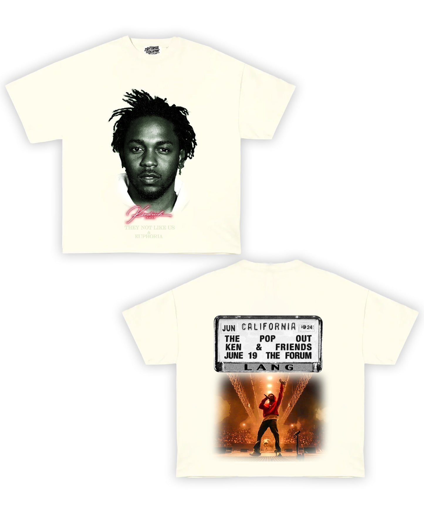 Kendrick Lamar "The Pop Out" Tribute Vintage Shirt: Front/Back (White)