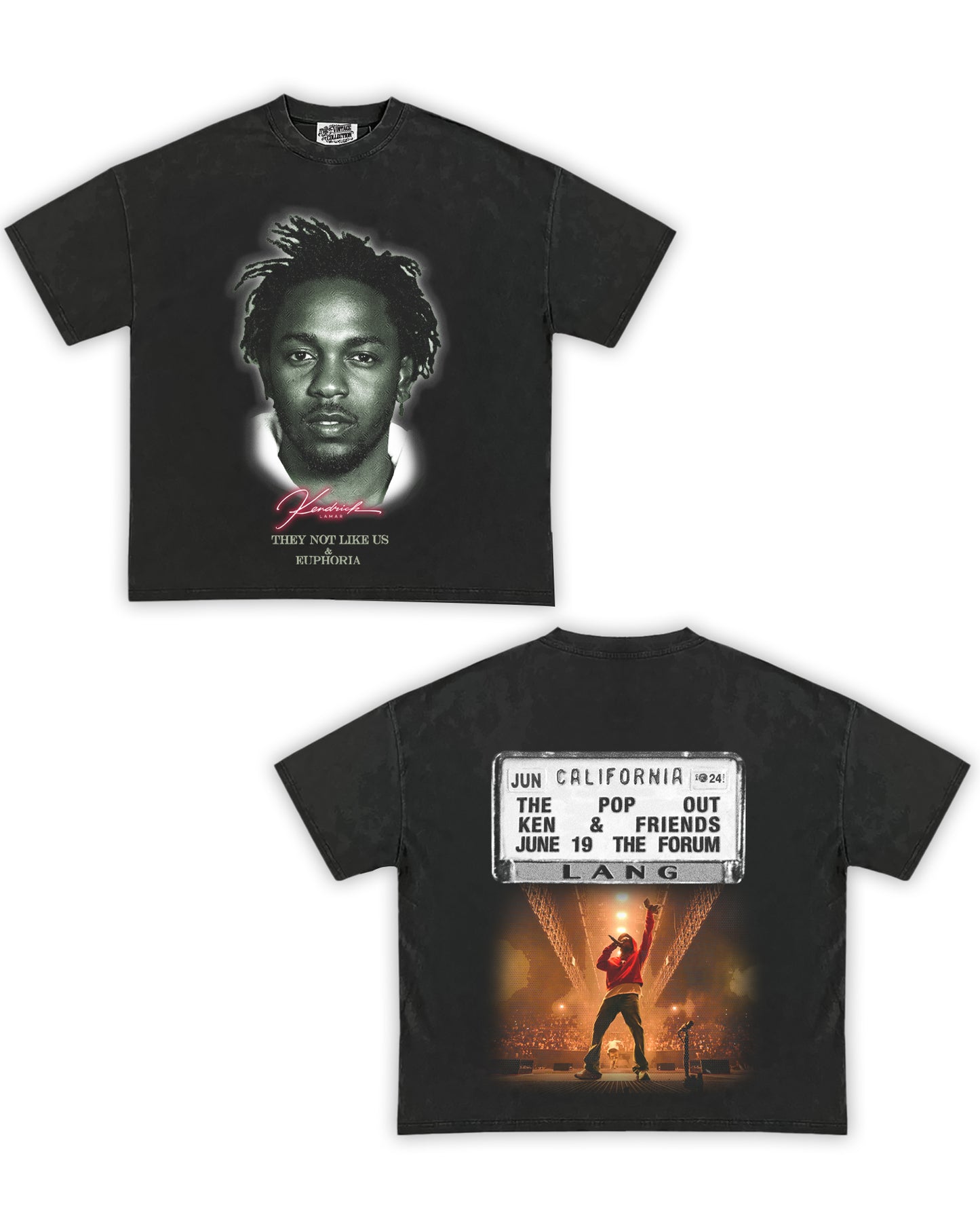 Kendrick Lamar "The Pop Out" Tribute Vintage Shirt: Front/Back (Vintage Black)