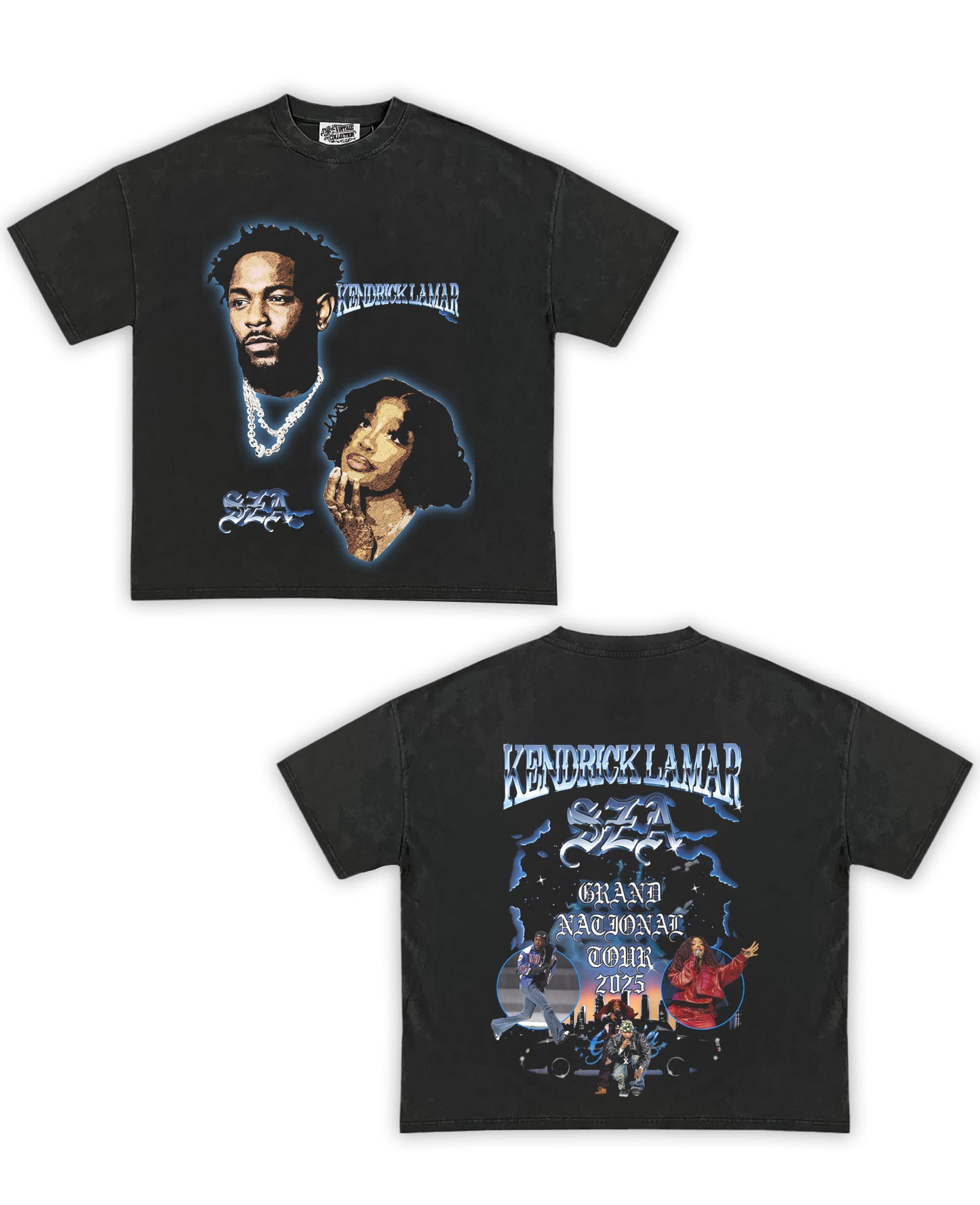 Kendrick Lamar & SZA "Grand National Tour" #2 Tribute Vintage Shirt: Front/Back (Vintage Black)