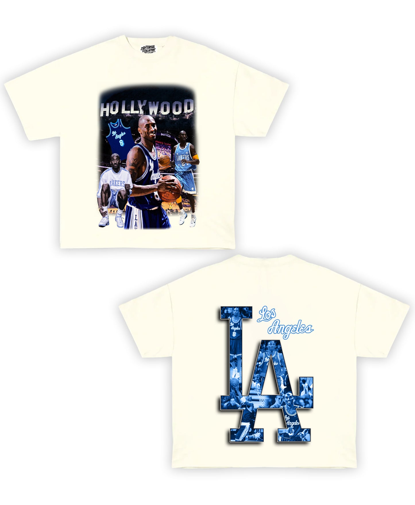 Kobe Lakers Blue Tribute Vintage Shirt: Front/Back (White)