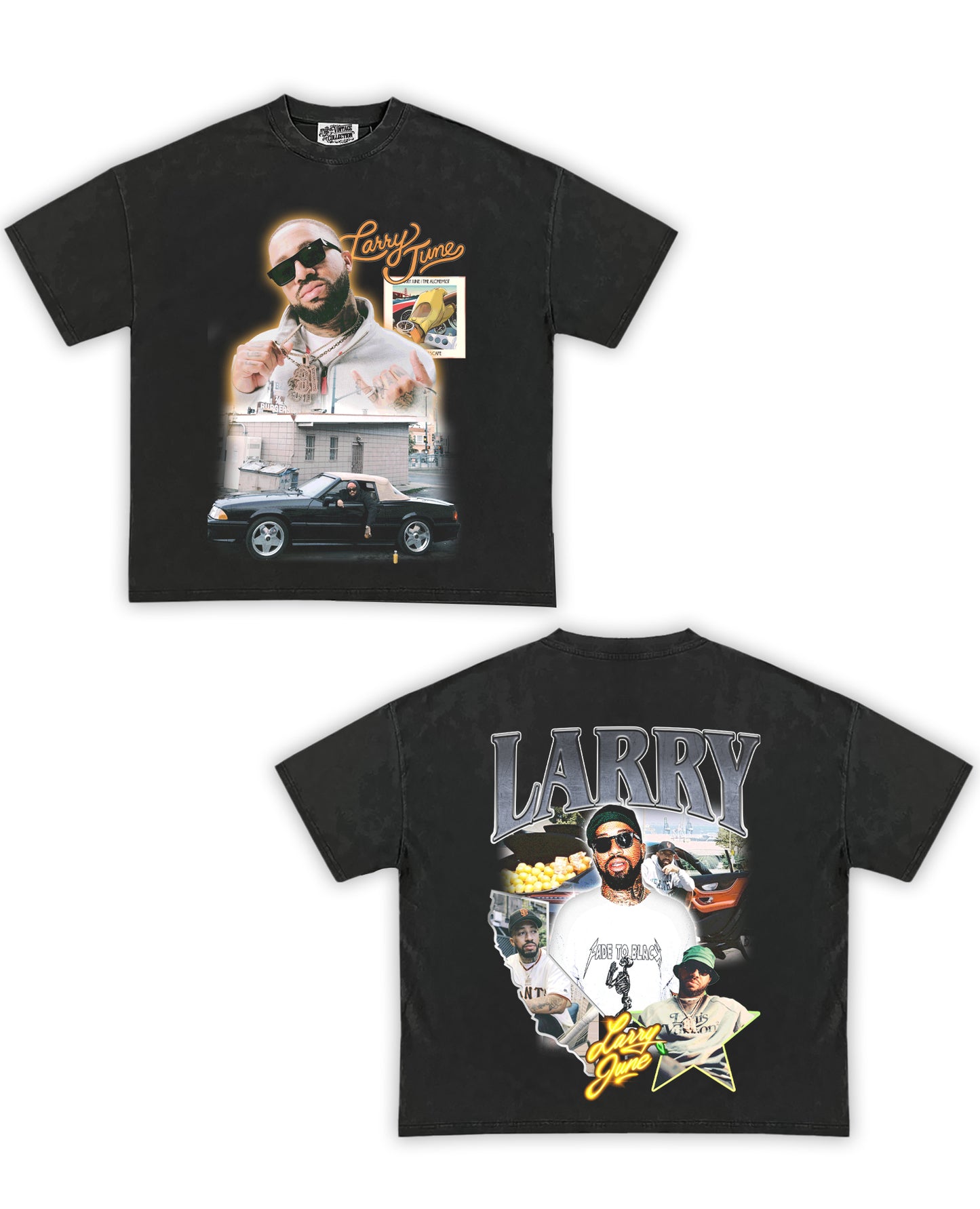 Larry June Tribute Vintage Shirt: Front/Back (Vintage Black)