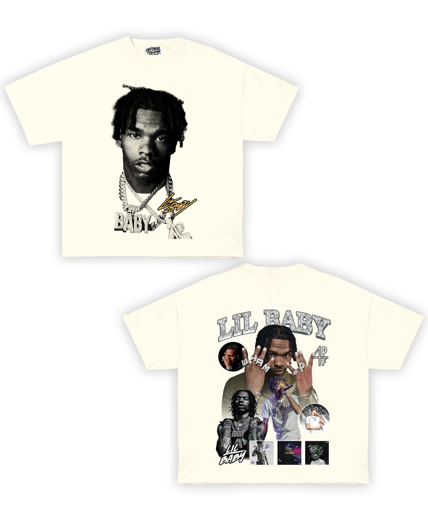 Lil Baby Tribute Vintage Shirt: Front/Back (White)
