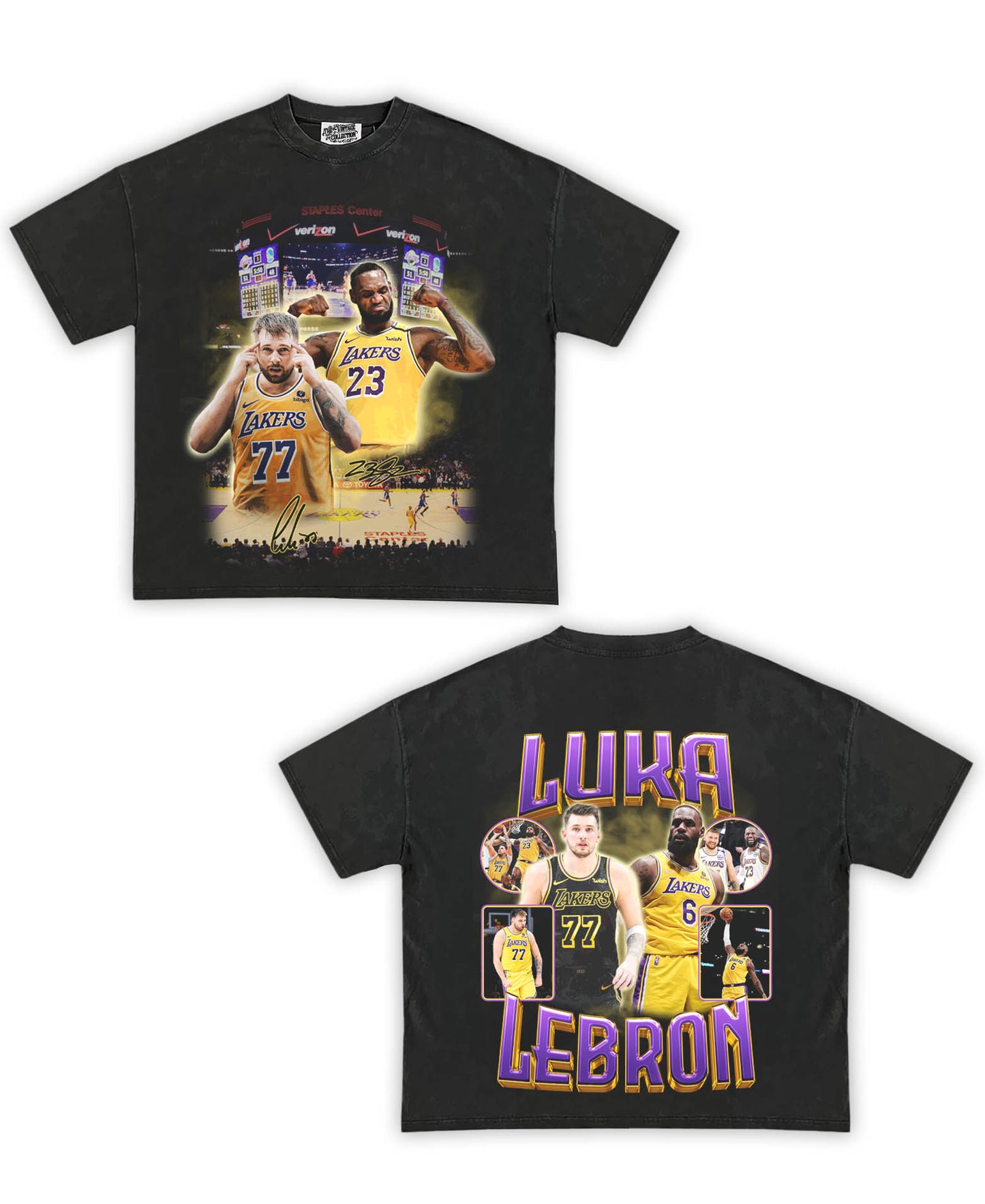Luka/LBJ Tribute Vintage Shirt: Front/Back (Vintage Black)