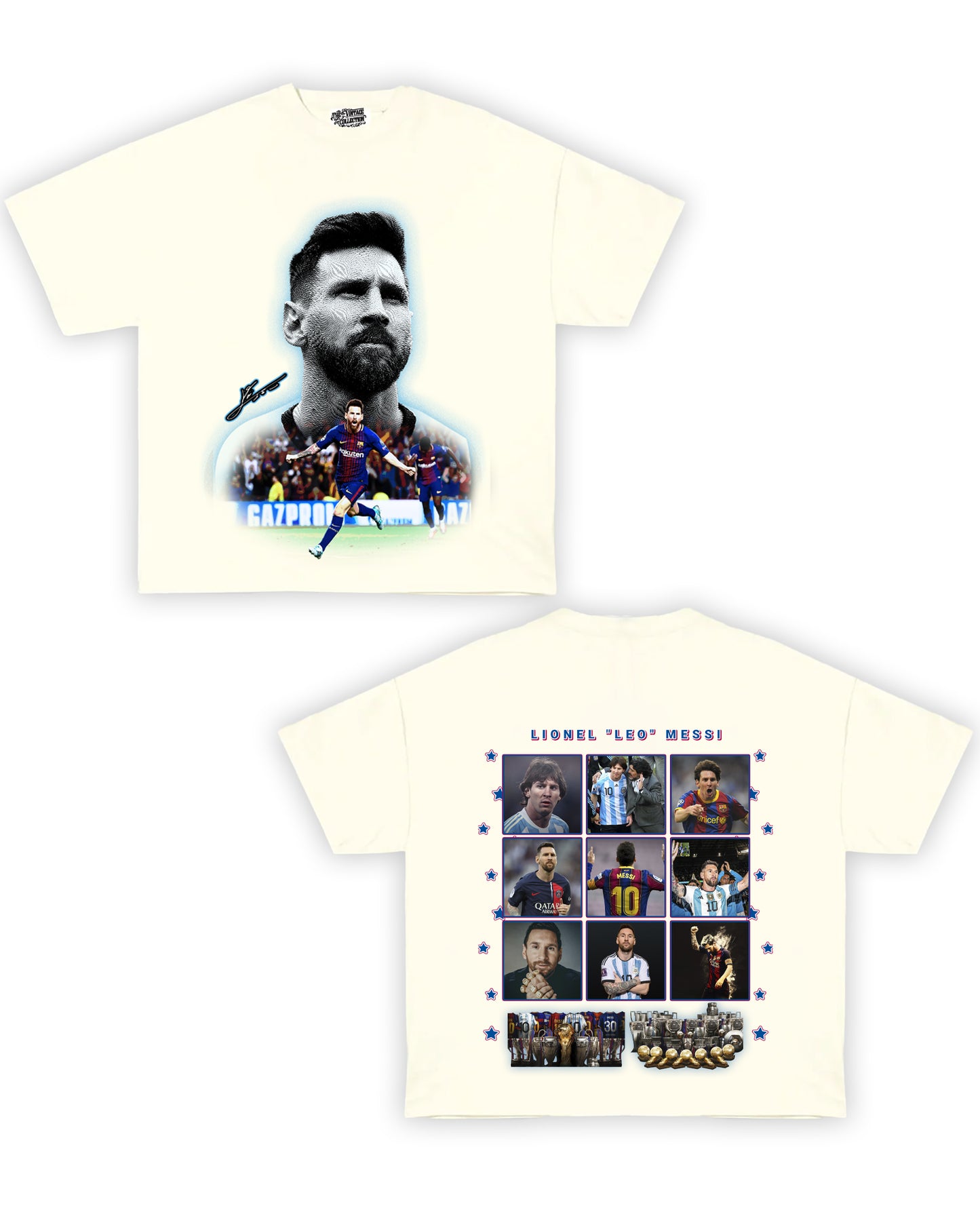 Messi #2 Tribute Vintage Shirt: Front/Back (White)