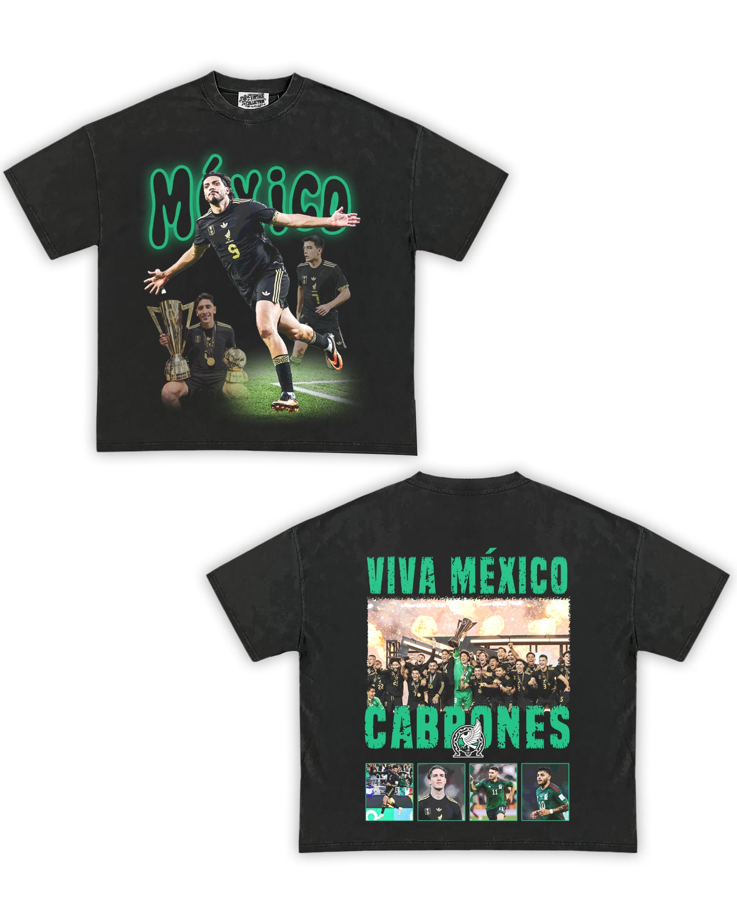 Mexico Copa Oro 2025 Tribute Vintage Shirt: Front/Back (Vintage Black)