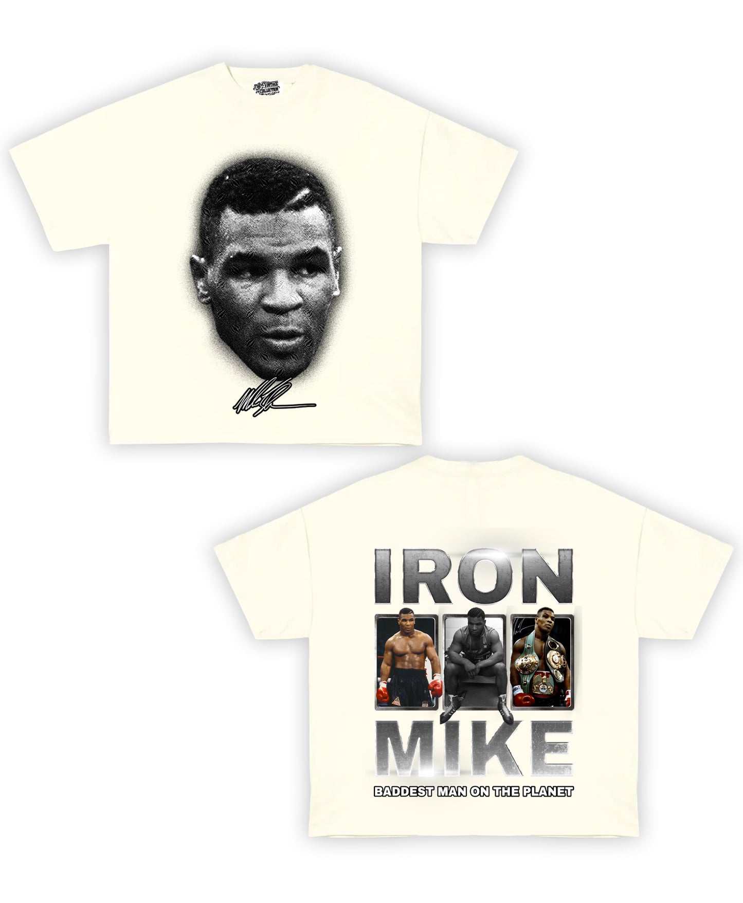 Mike Tyson 2 Tribute Vintage Shirt: Front/Back (White)