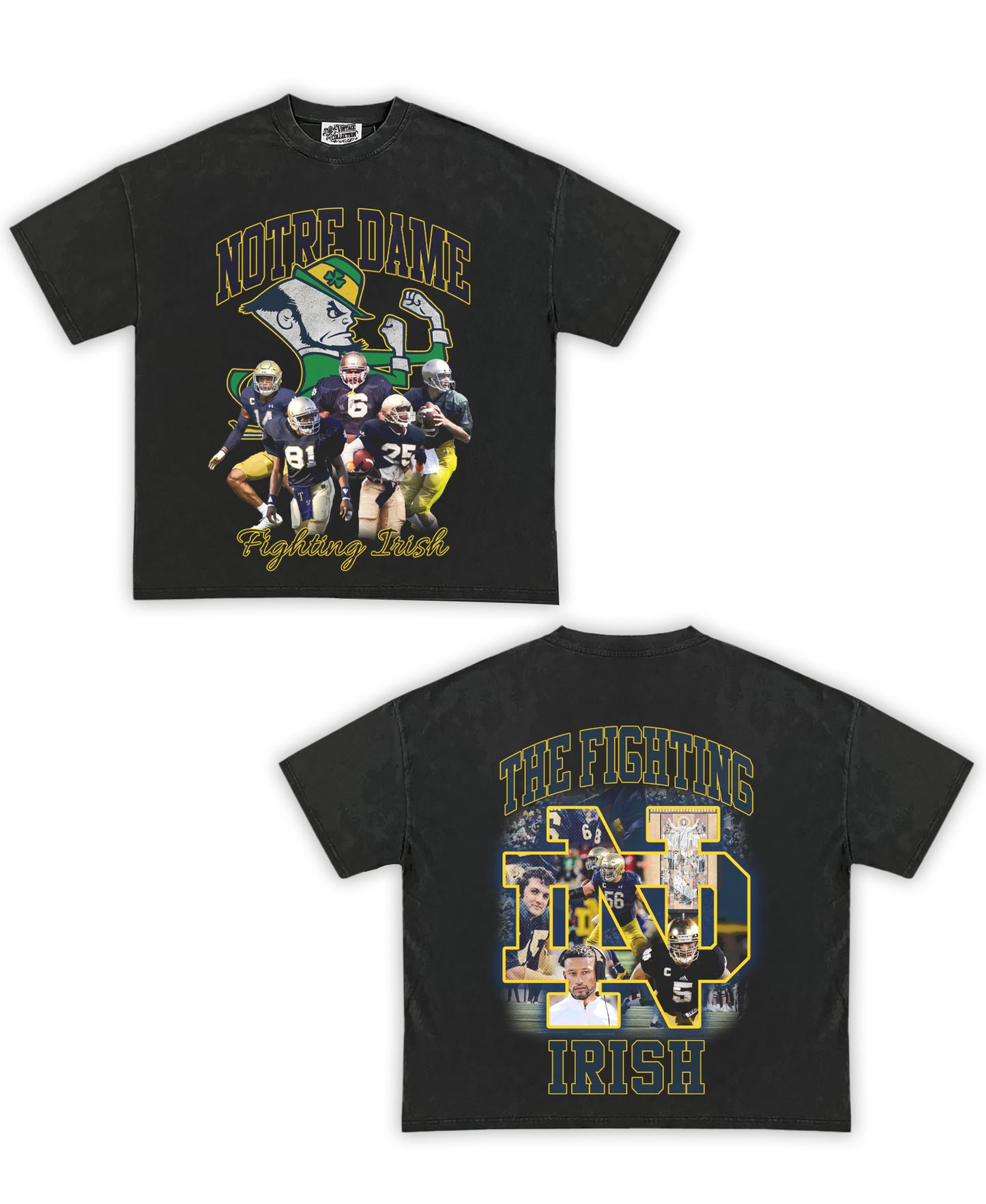 Notre Dame Tribute Vintage Shirt: Front/Back (Vintage Black)