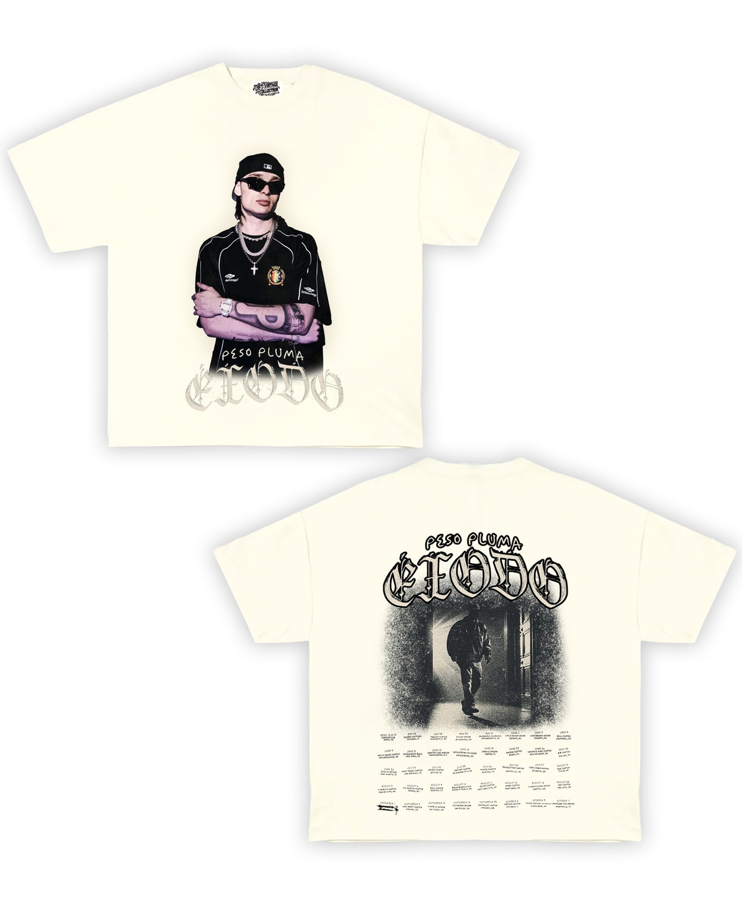 Peso Pluma Tribute Vintage Shirt: Front/Back (White)