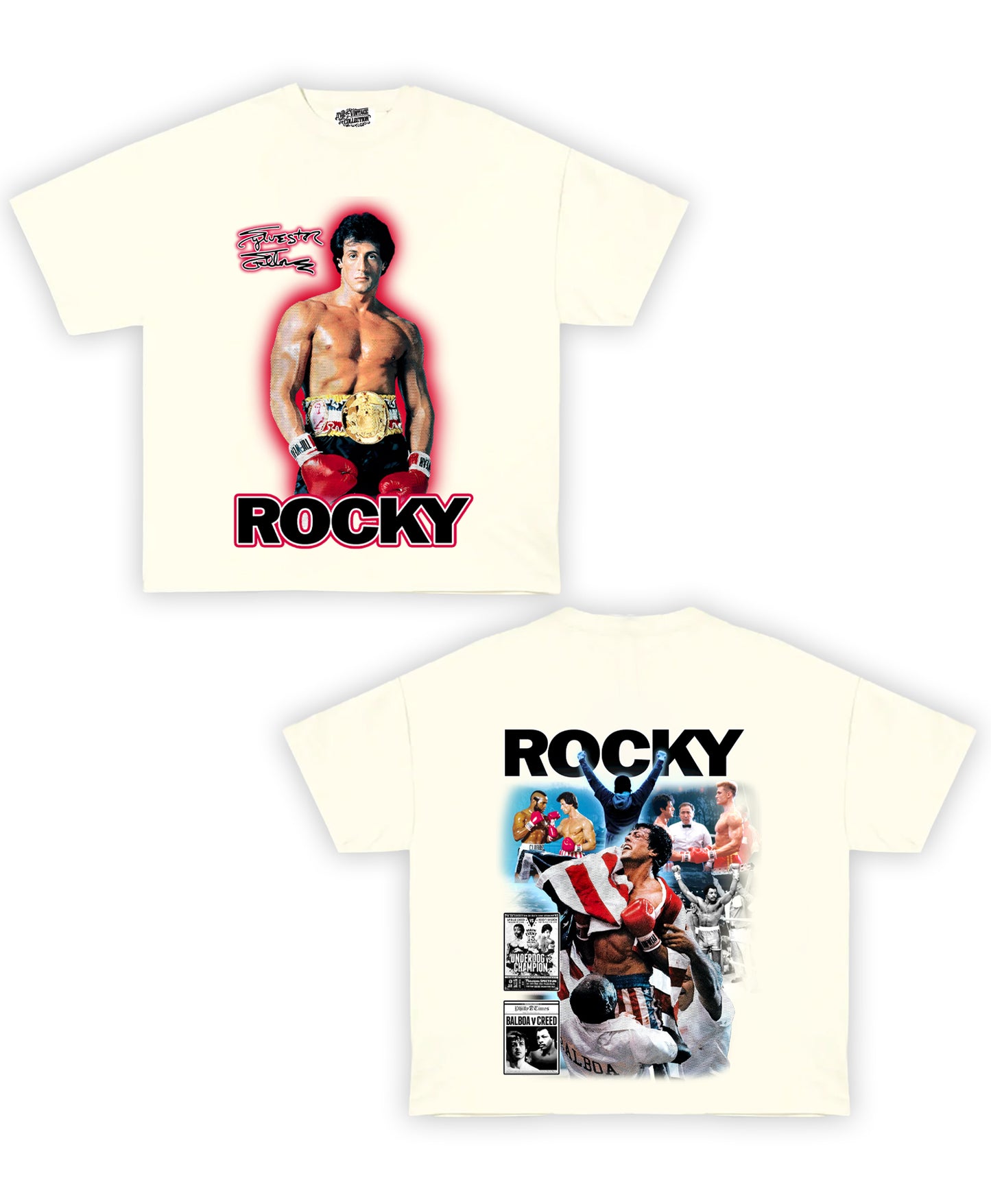Rocky Tribute Vintage Shirt: Front/Back (White)