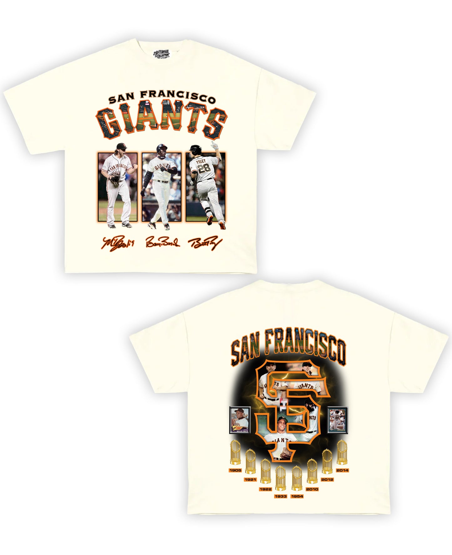 SF Giants Tribute Vintage Shirt: Front/Back (White)