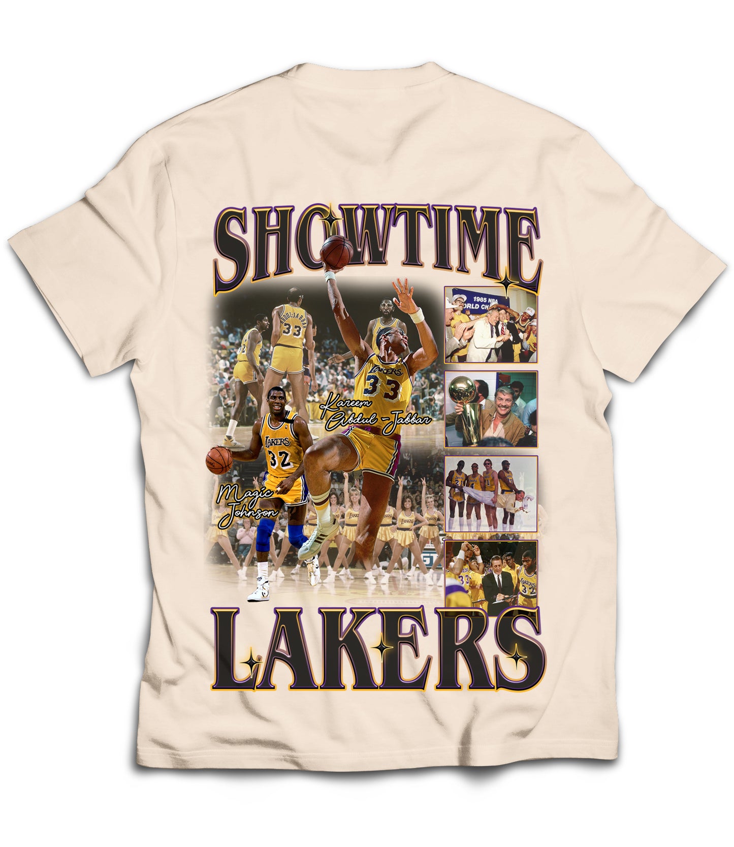 Showtime Lakers Tribute Vintage Shirt: Front/Back (White)