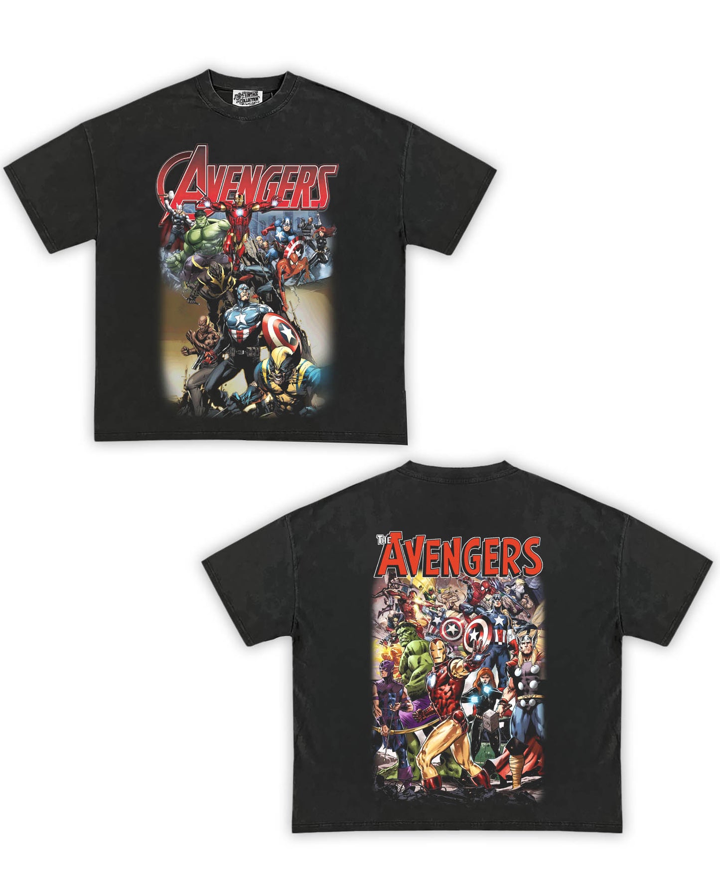 The Avengers Tribute Vintage Shirt: Front/Back (Vintage Black)