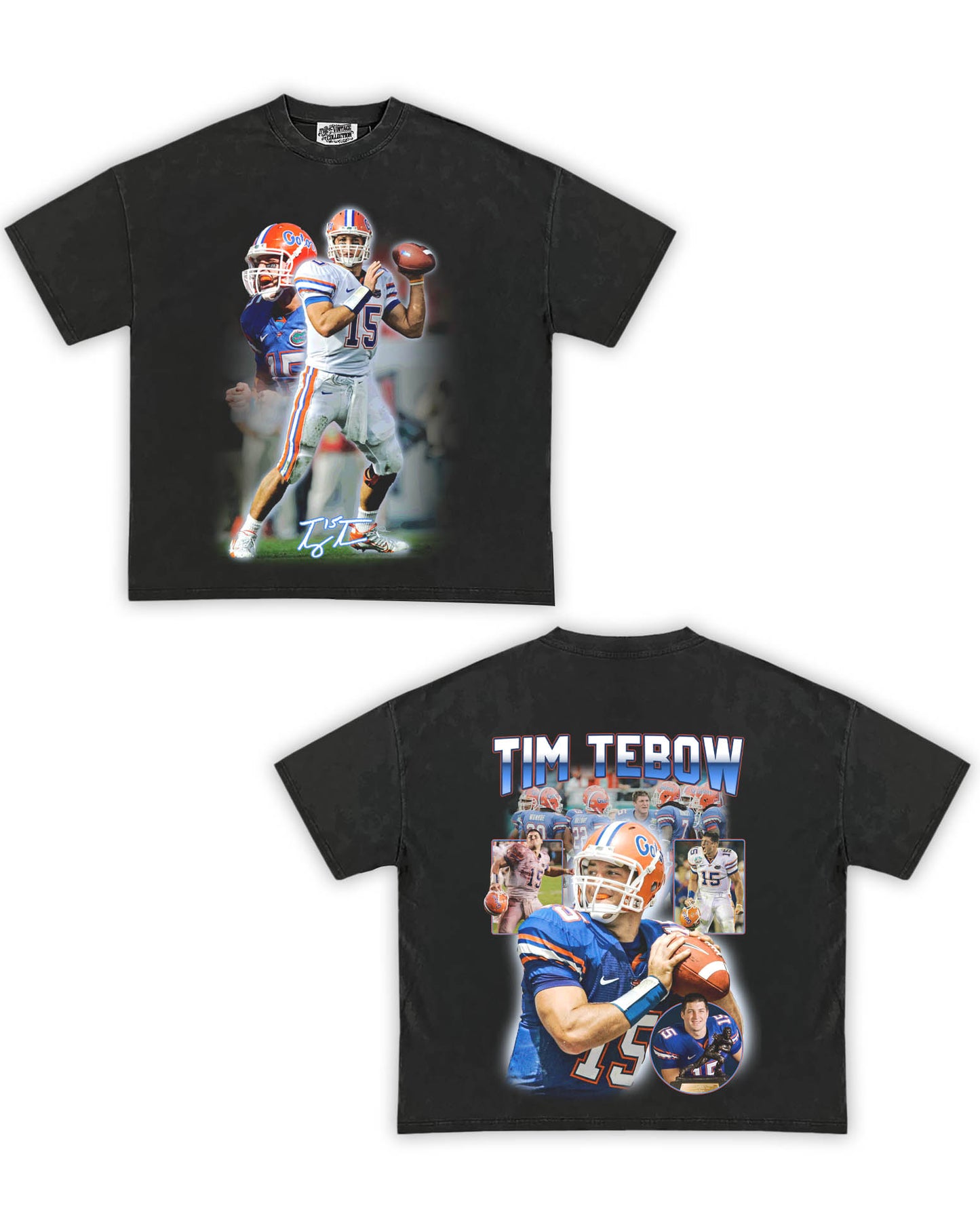 Tim Tebow Tribute Vintage Shirt: Front/Back (Vintage Black)