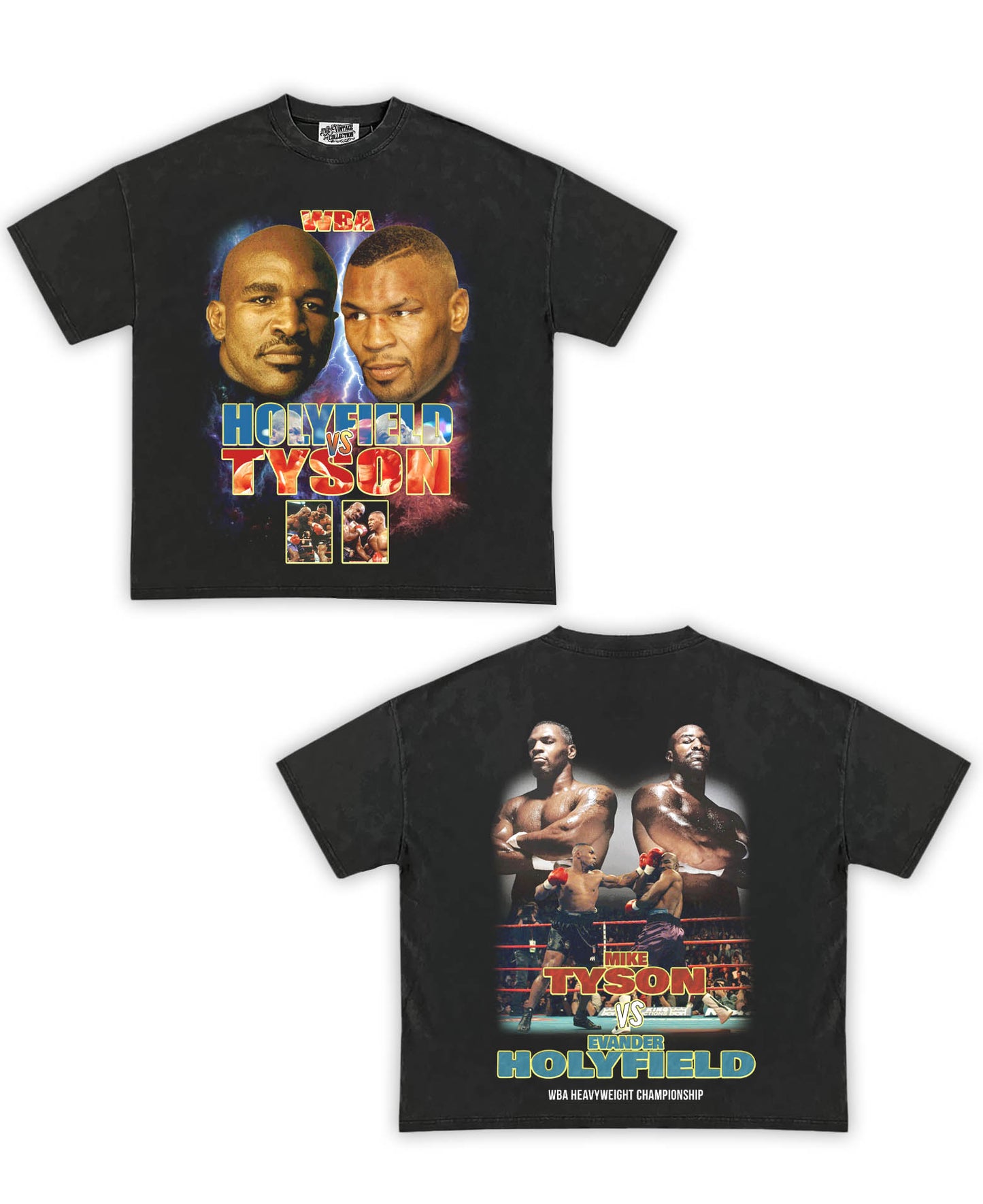 Tyson vs Holyfield Tribute Vintage Shirt: Front/Back (Vintage Black)