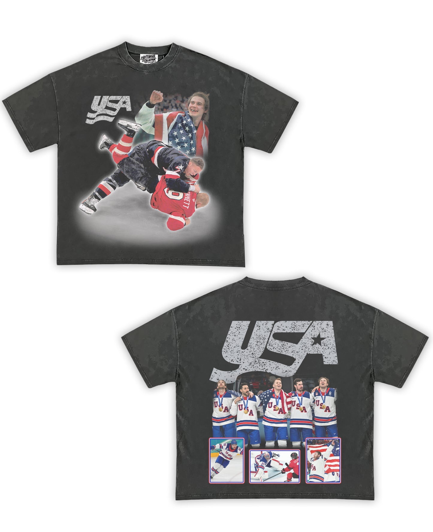 USA Hockey Tribute Vintage Shirt: Front/Back (Vintage Black)