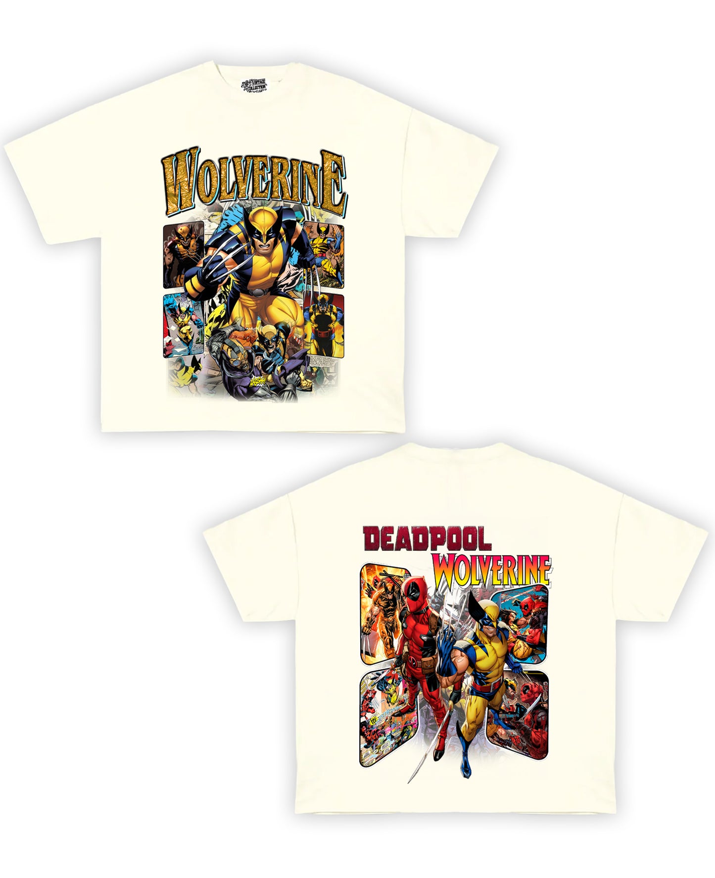 Wolverine & Deadpool Tribute Vintage Shirt: Front/Back (White)