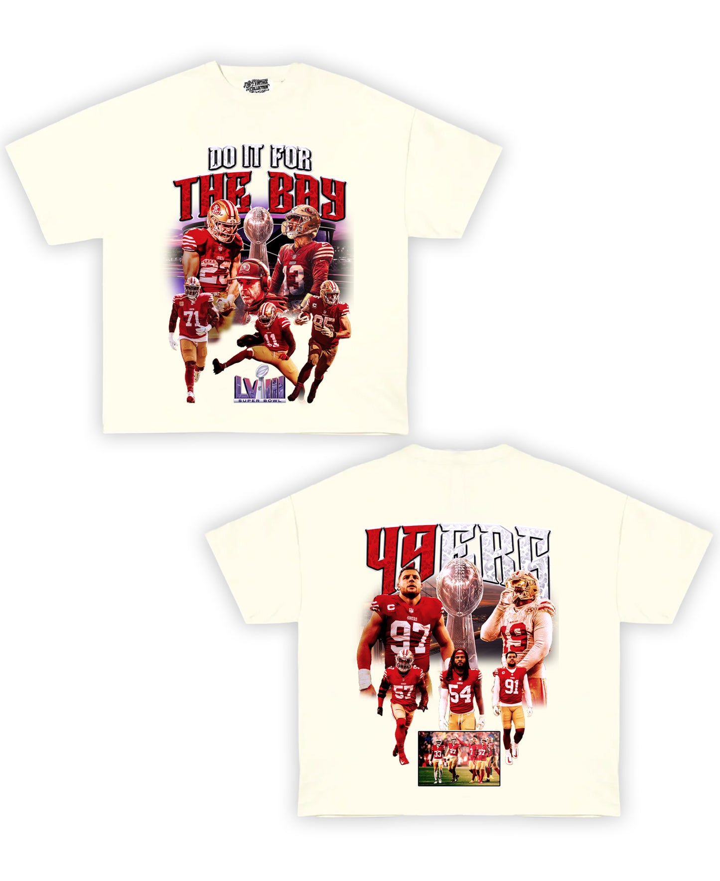 49ers "Do It For The Bay" Tribute Vintage Shirt: Front/Back (Cream)