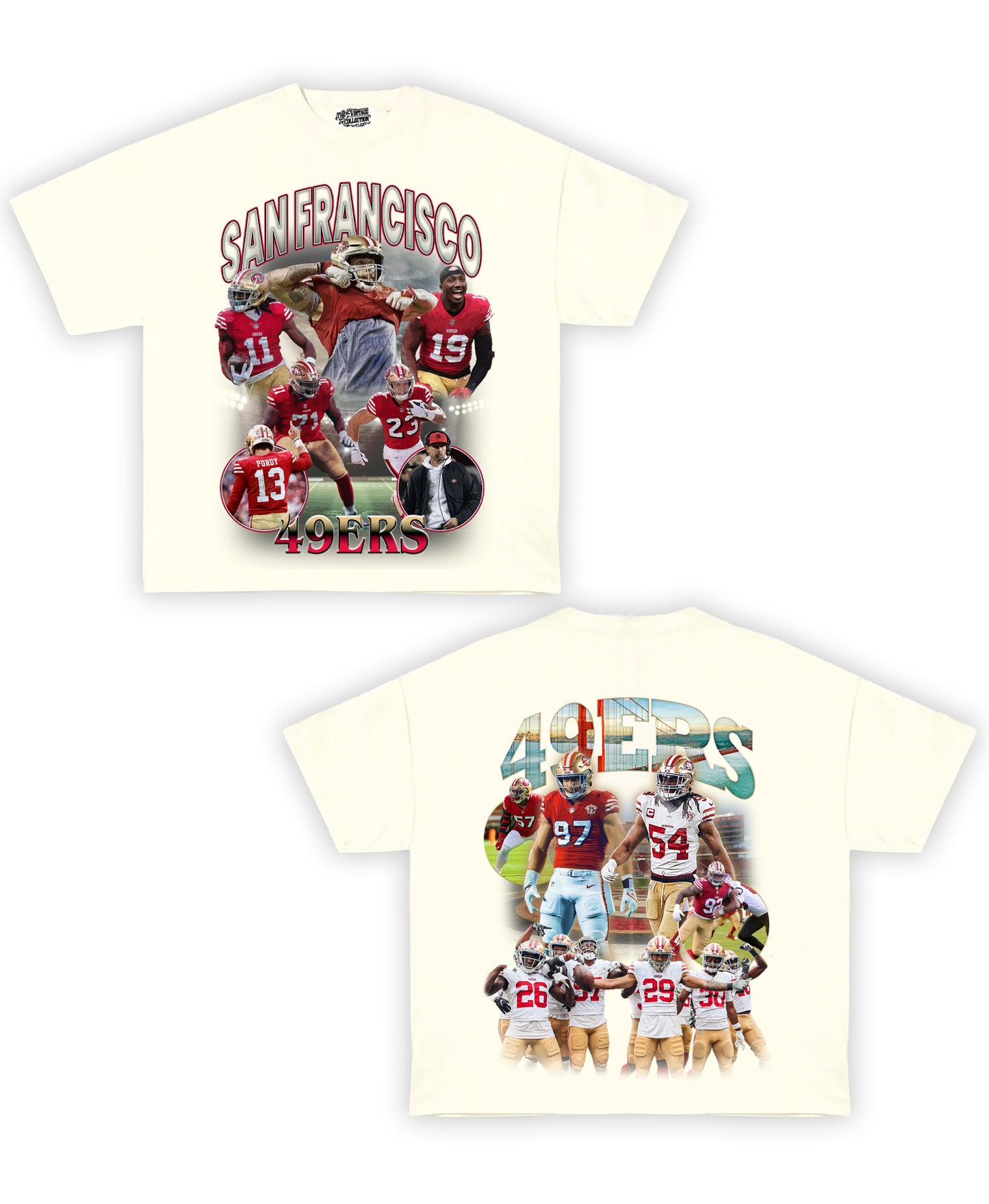 SF 49ers Tribute Vintage Shirt: Front/Back (Cream)