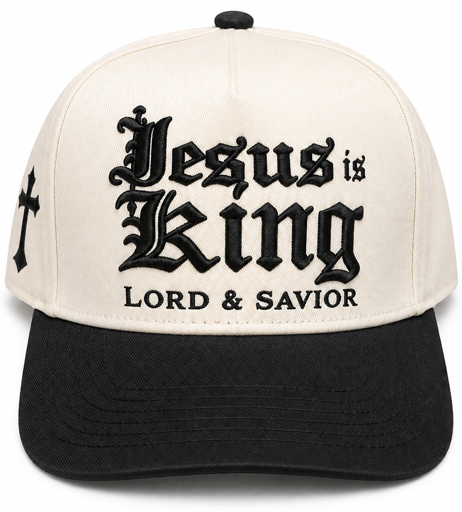 Jesus is King Lord & Savior Cream/Black Snapback Hat *2026*