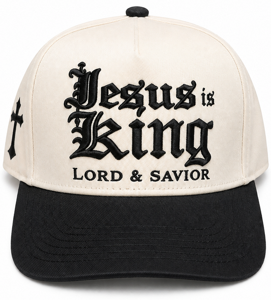 Jesus is King Lord & Savior Cream/Black Snapback Hat *2026*