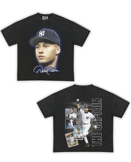 Derek Jeter Tribute Vintage Shirt: Front/Back (Vintage Black)