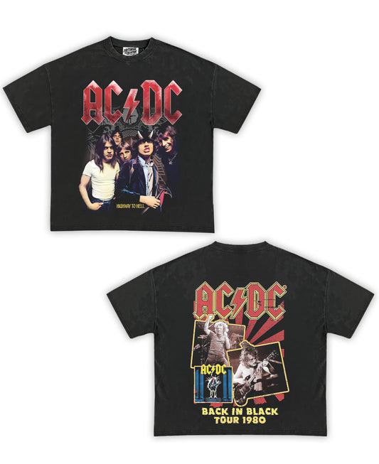 ACDC Tribute Vintage Shirt: Front/Back (Vintage Black)