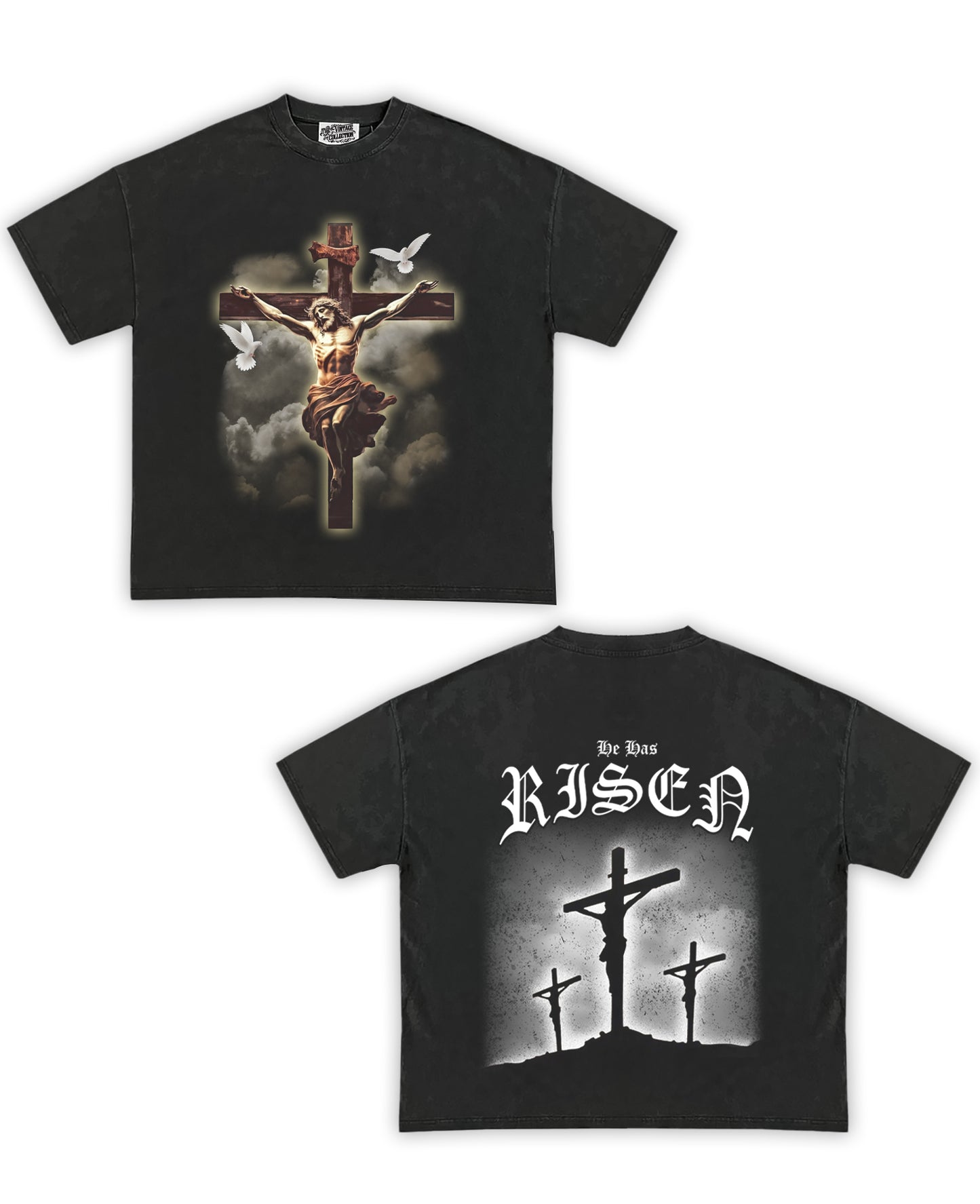 He Has Risen Tribute Vintage Shirt: Front/Back (Vintage Black)