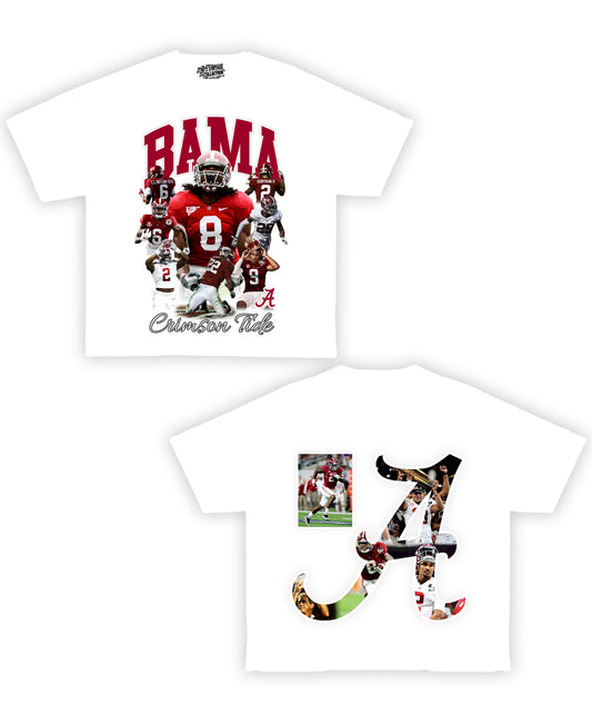 Alabama Crimson Tide Football Tribute Vintage Shirt: Front/Back (White Black)