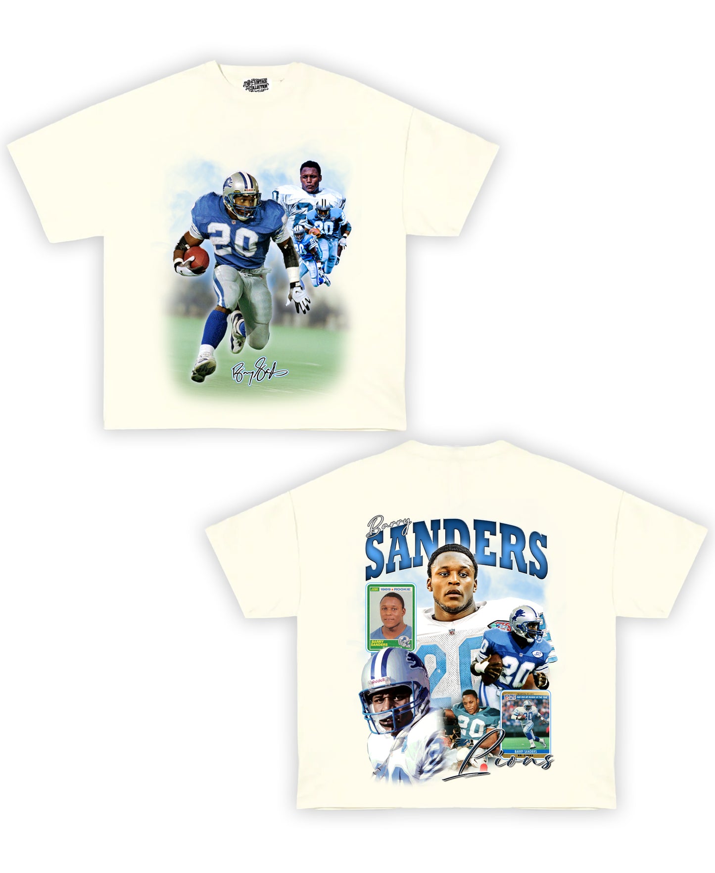Barry Sanders Tribute Vintage Shirt: Front/Back (Cream)