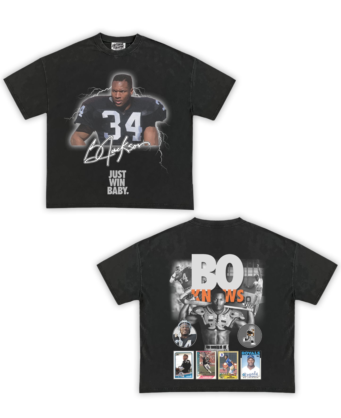 Bo Jackson Tribute Vintage Shirt: Front/Back (Vintage Black)