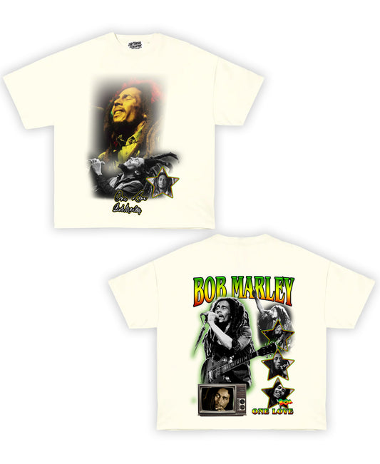 Bob Marley Tribute Vintage Shirt: Front/Back (Cream)