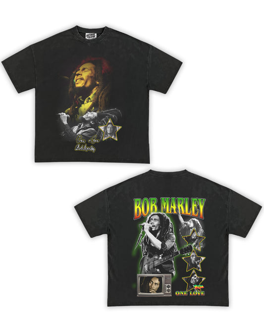Bob Marley Tribute Vintage Shirt: Front/Back (Vintage Black)