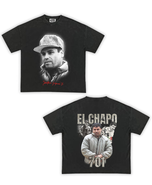 El Chapo Tribute Vintage Shirt: Front/Back (Vintage Black)