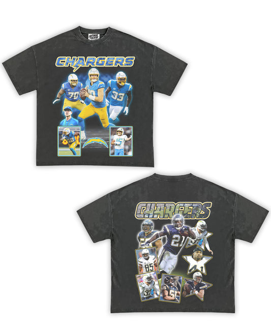 Chargers Tribute Vintage Shirt: Front/Back (Vintage Black)