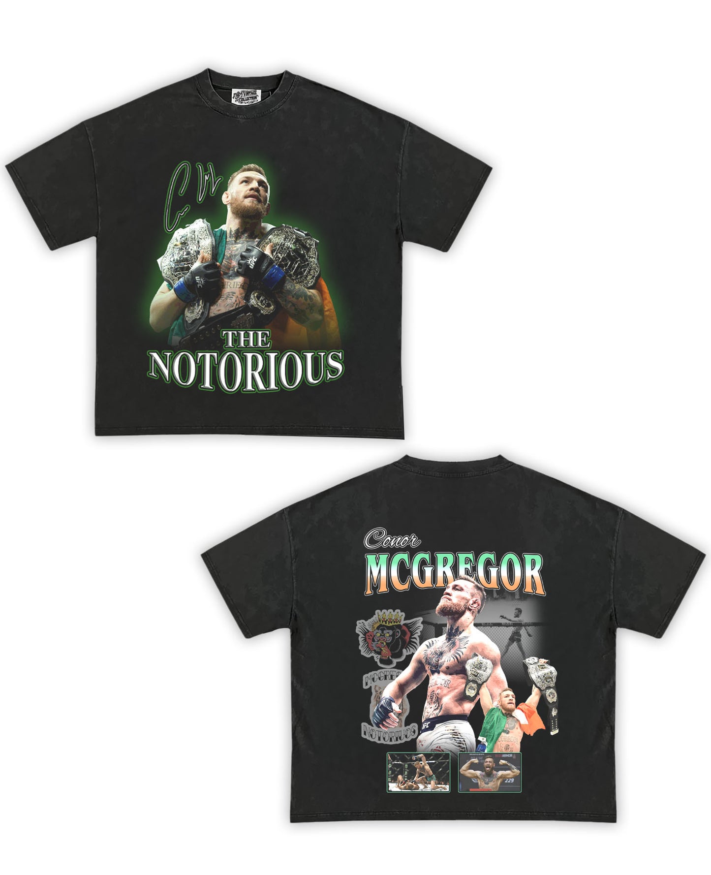 Conor McGregor Tribute Vintage Shirt: Front/Back (Vintage Black)