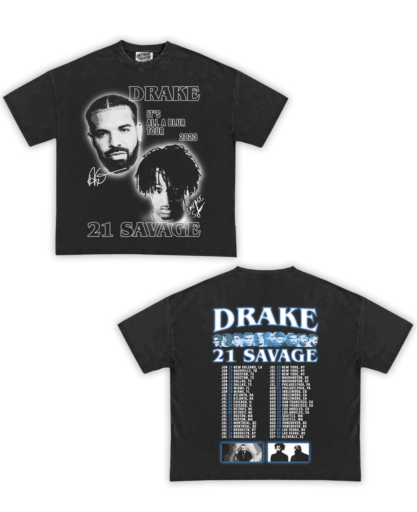 Drake/21 Savage Tribute Vintage Shirt: Front/Back (Vintage Black)