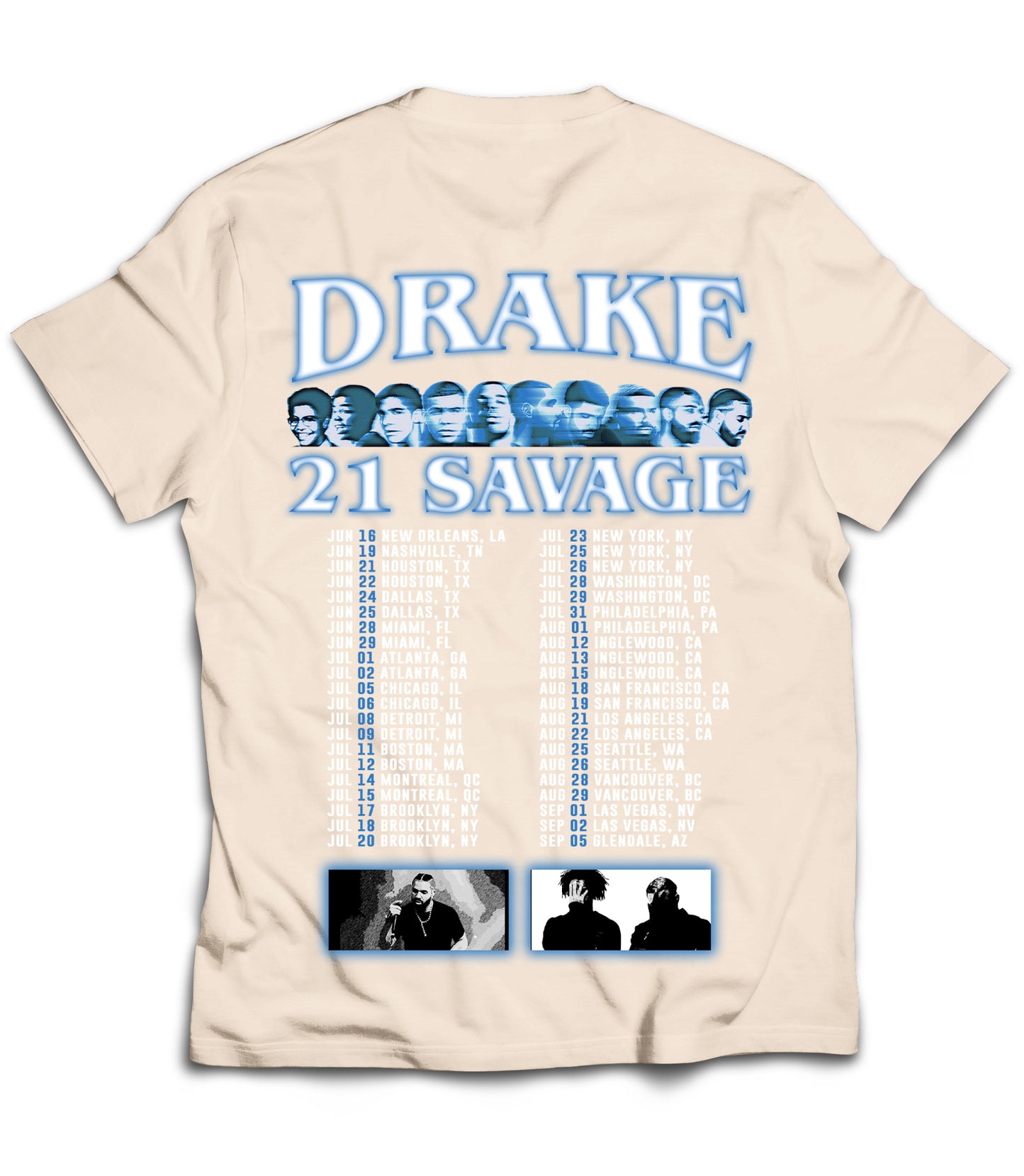 Drake/21 Savage Tribute Vintage Shirt: Front/Back (Cream)