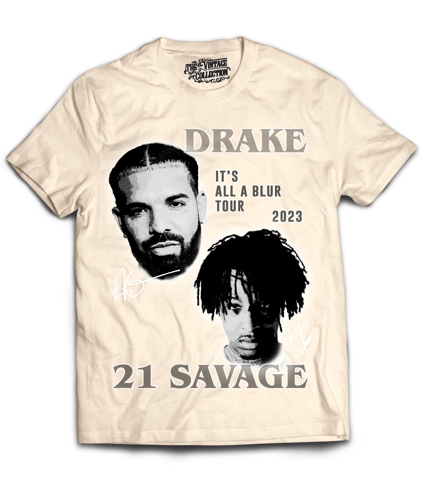 Drake/21 Savage Tribute Vintage Shirt: Front/Back (Cream)