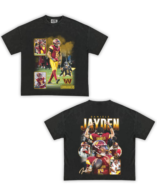 Jayden Daniels Tribute Vintage Shirt: Front/Back (Vintage Black)